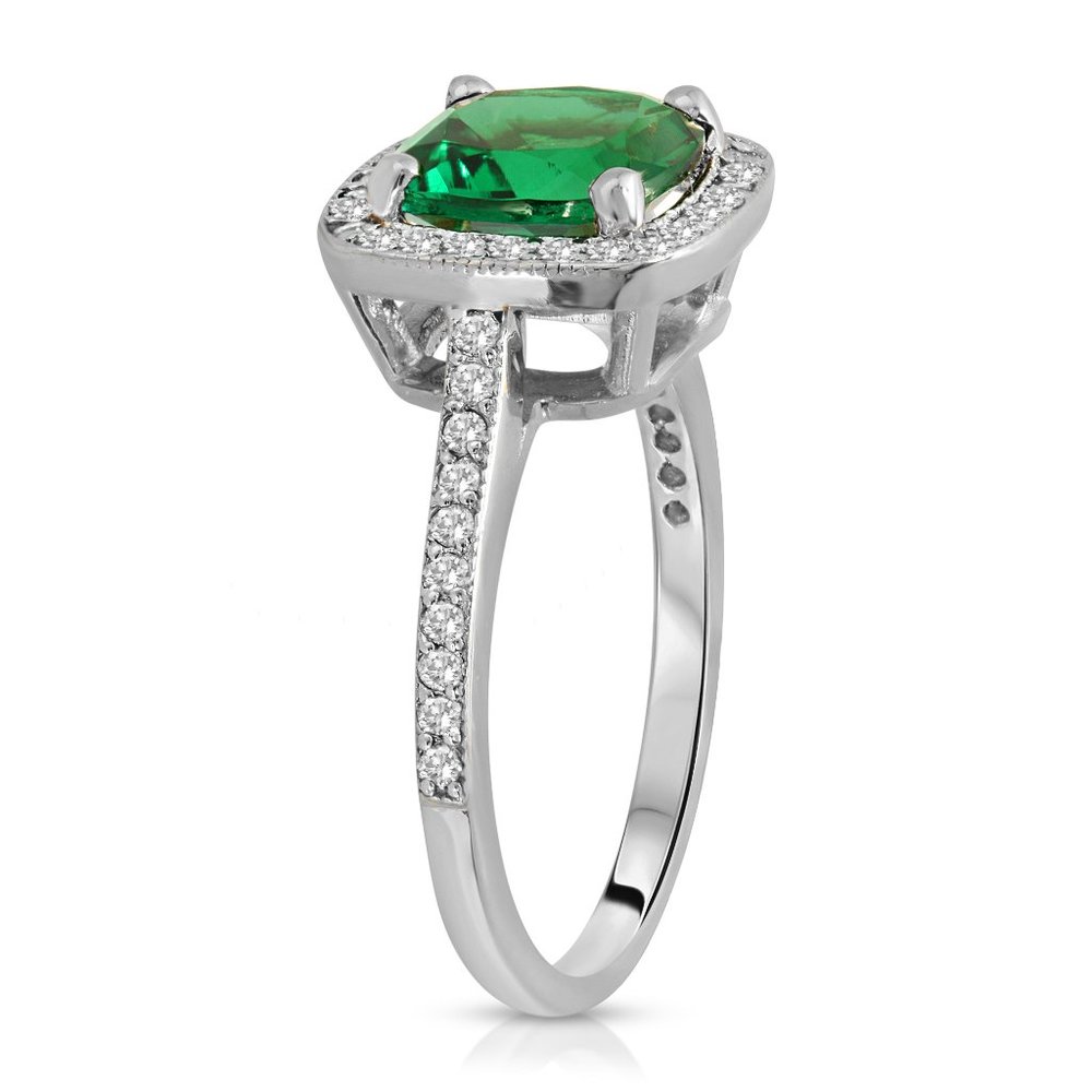 14K GOLD RING W DIAMONDS & LAB. CREATED EMERALD - Picture 3 of 5